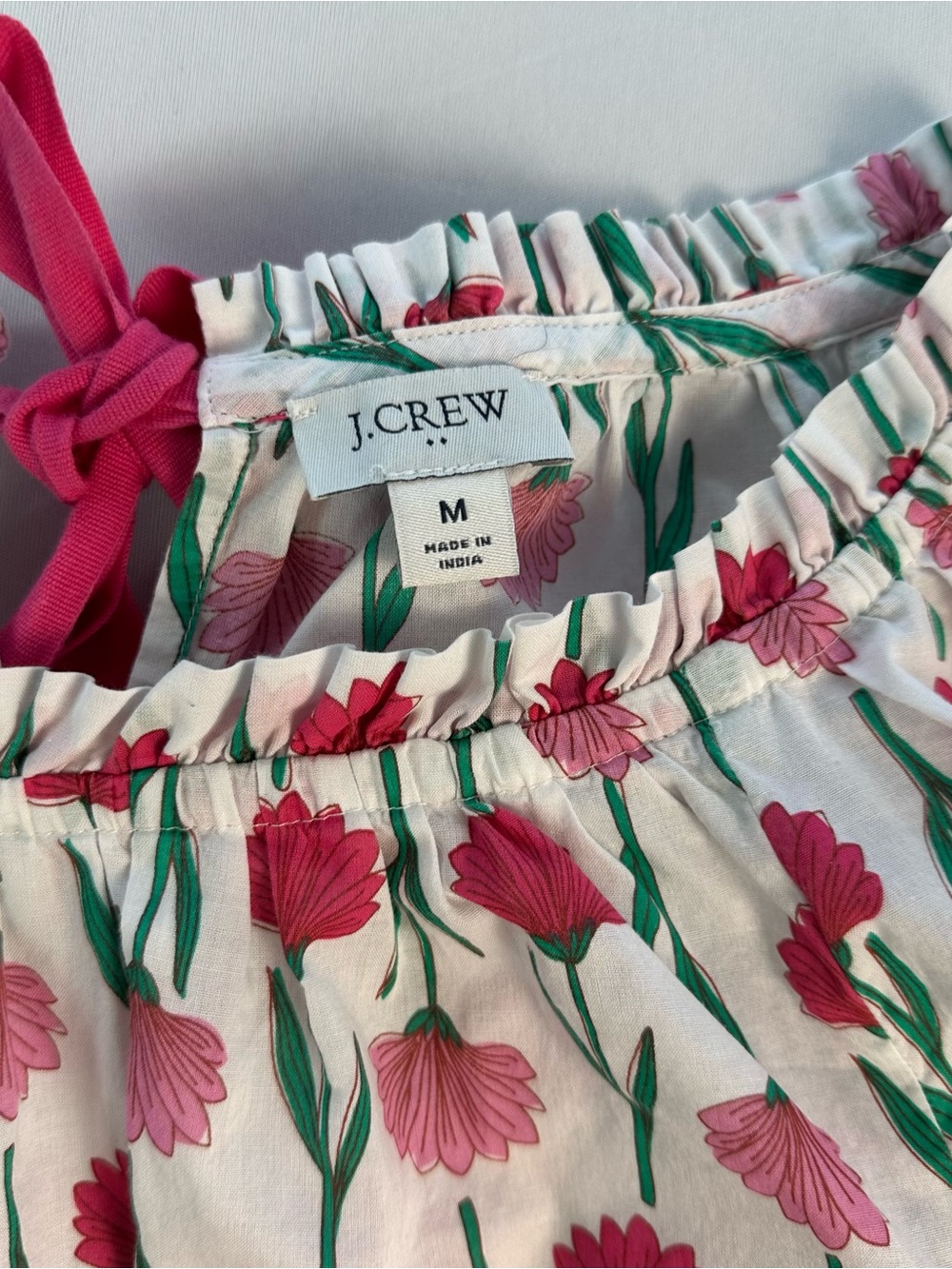 J.Crew Pink Floral Cotton Peasant Blouse Women’s Size M - Picture 6 of 13